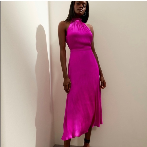 NWT Banana Republic Satin Halter Dress in Fuchsia Size 14. - Picture 3 of 9